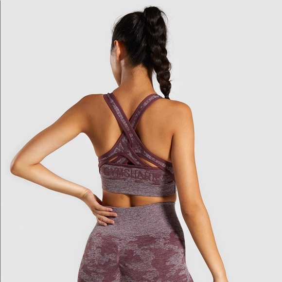 GYMSHARK Camo Seamless Sports Bra Berry XS-S - Picture 3 of 10